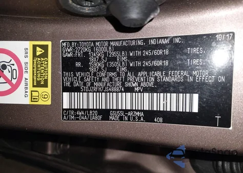 2018 Toyota Highlander Xle z USA, uszkodzony, nr VIN 5TDJZRFH7JS488874